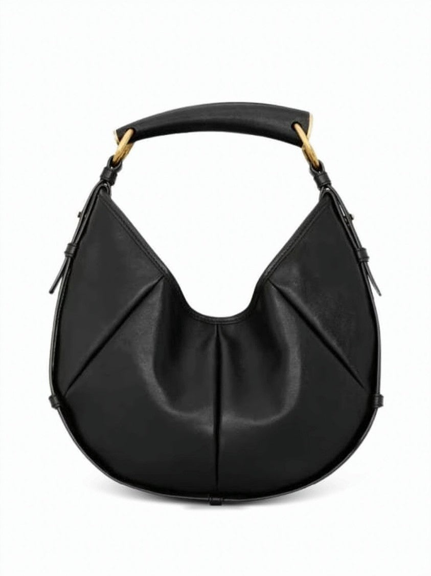 Saint Laurent Crescent-Shaped Calfskin Leather Shoulder Bag With Brass Hardware