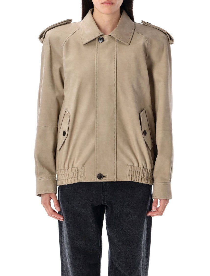 Saint Laurent Nubuck Bomber Jacket With Military Epaulettes