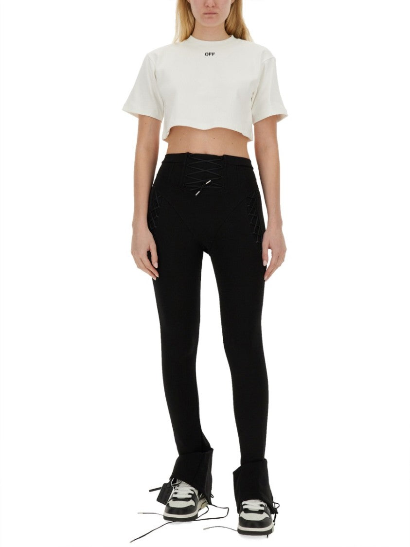 Off-White Ribbed Cropped T-Shirt
