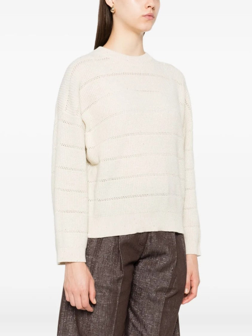 Brunello Cucinelli Knit Sweater With Open-Knit Stripe Pattern And Relaxed Fit