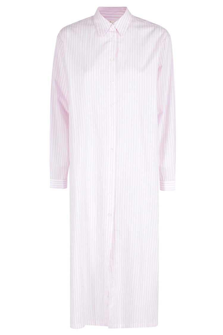 Mc2 Saint Barth Pink Adeline Striped Embroidered Logo Cotton Midi Dress