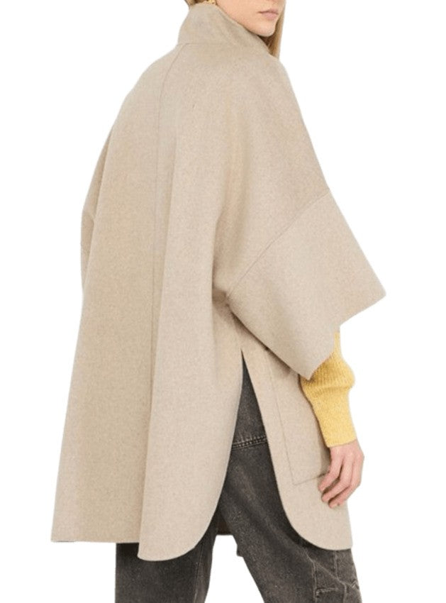 Liu Jo High Stand Collar Wool Blend Coat With Kimono Sleeves