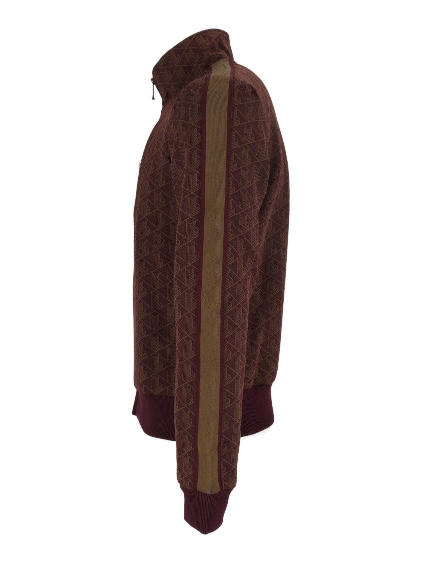 Lacoste Mascara Brown High Collar Geometric Sweatshirt