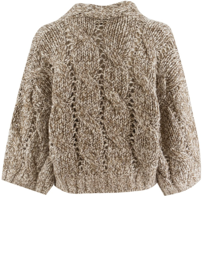 Brunello Cucinelli Textured Cable Knit Cardigan In Wool-Cashmere-Mohair Blend