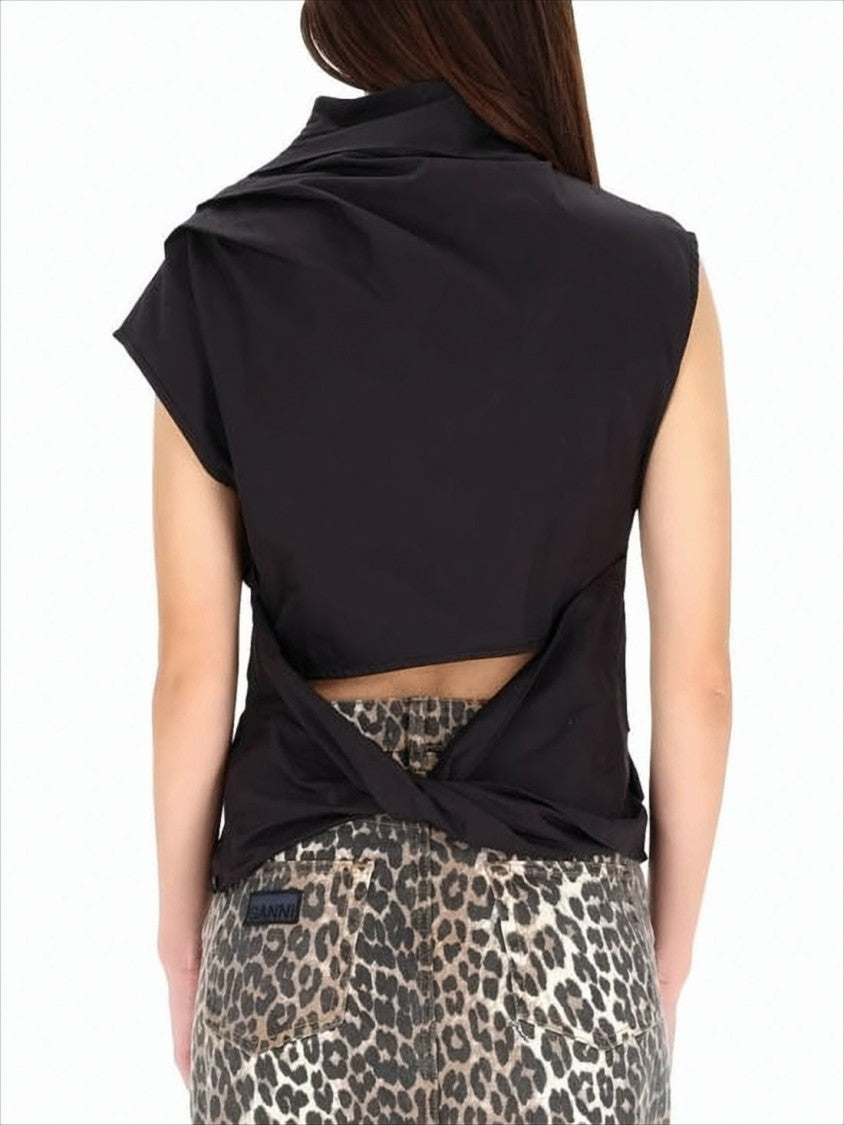 Ganni Draped Neckline Black Sleeveless Top