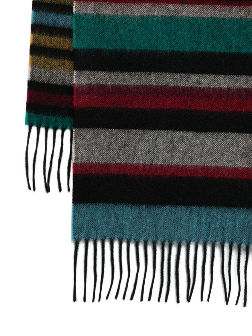 Paul Smith Multicolour Stripe Cashmere Scarf With Fringed Edges