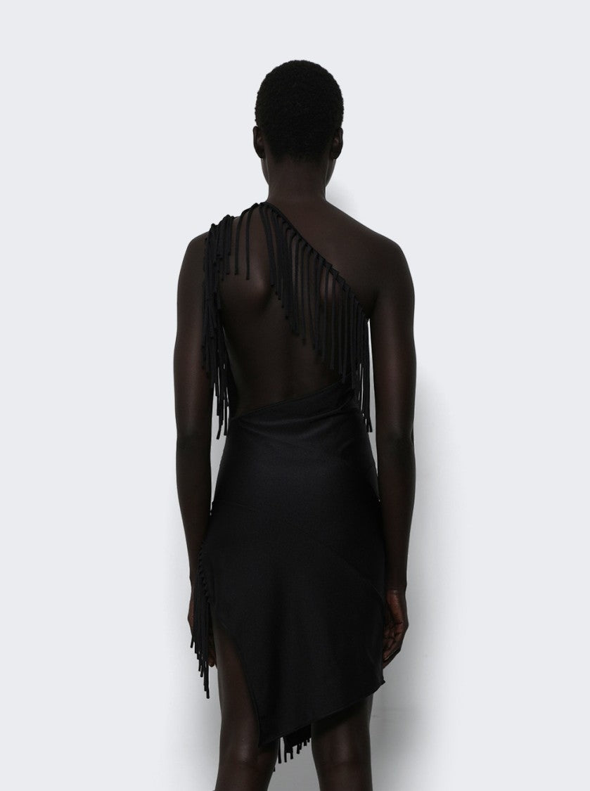 Coperni Asymmetric Fringed Jersey Dress Black