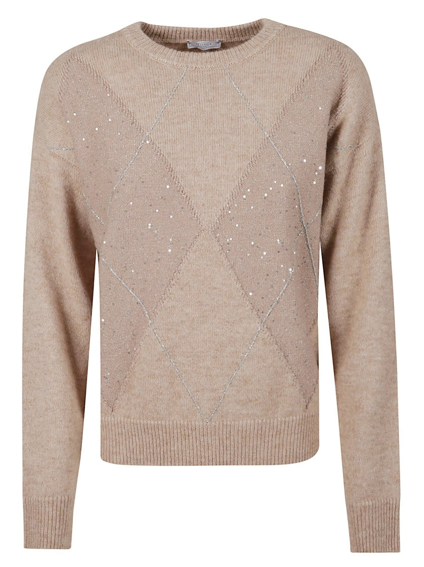 Peserico Cashmere Lurex-Embellished Sweater With Diamond Pattern