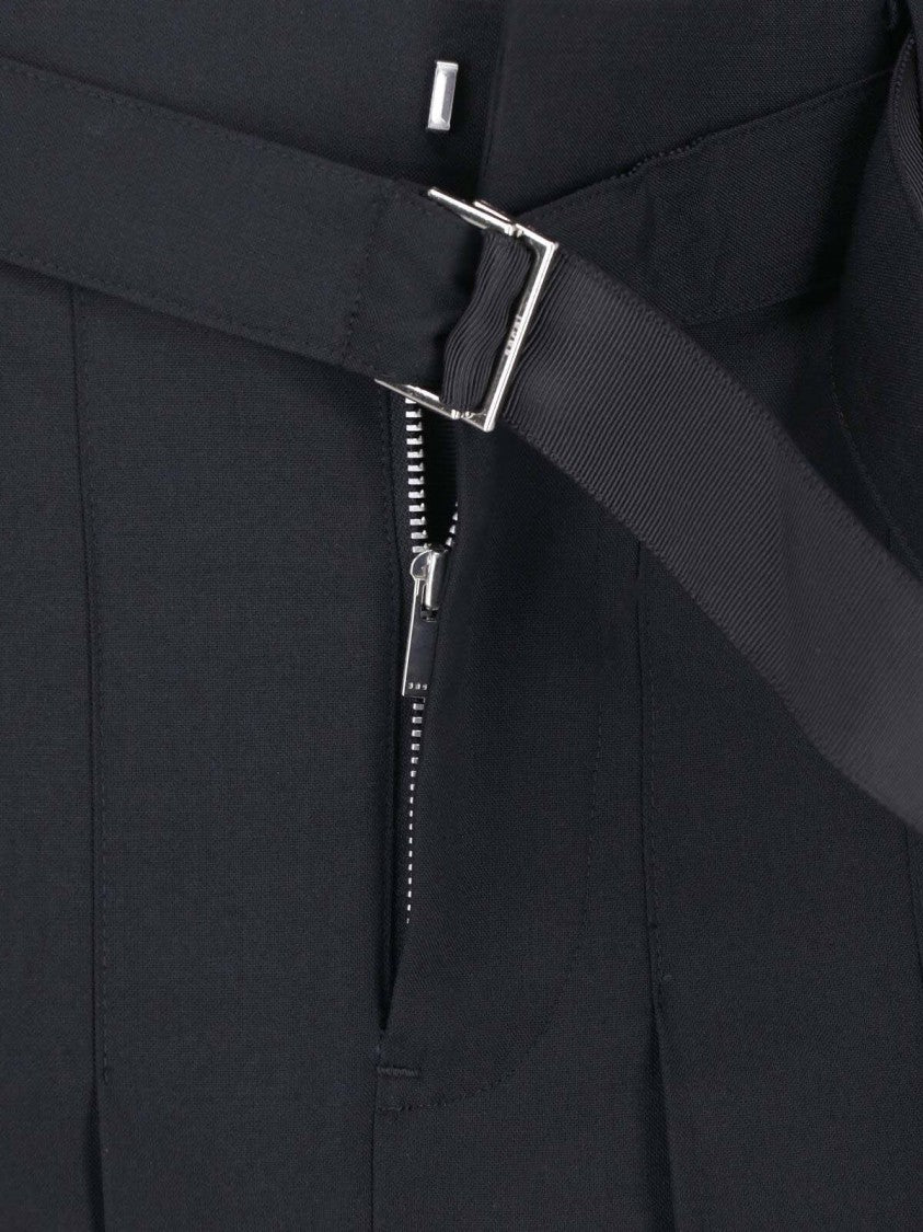 Sacai Black Wool-Blend Belted Shorts