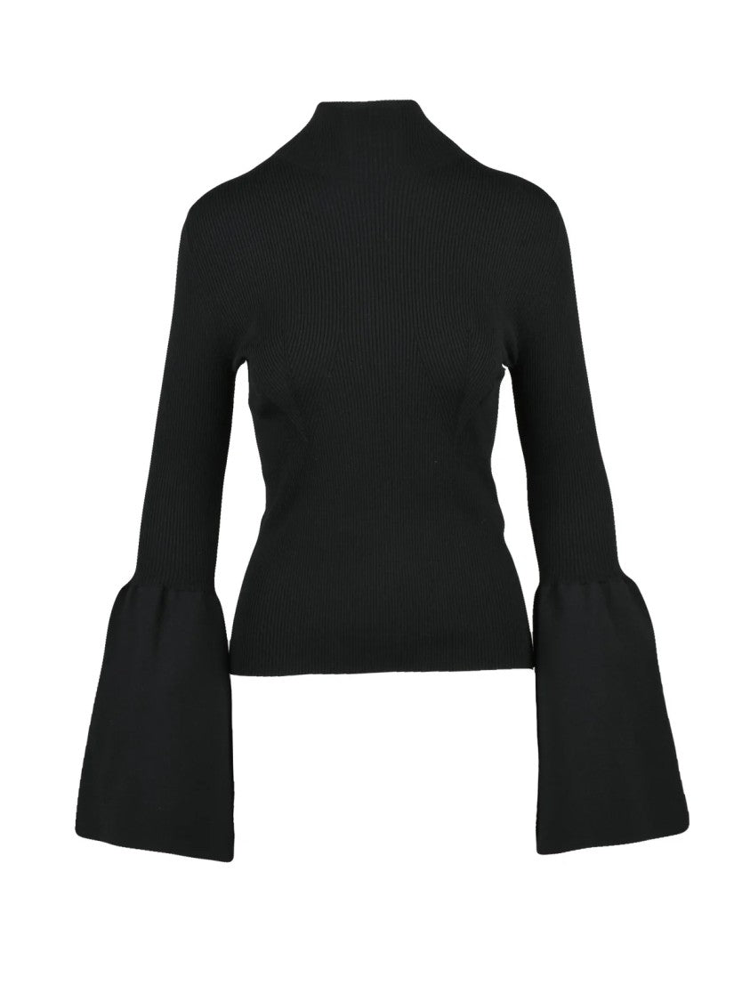 Chloé Ribbed Knit Sweater With High Neck And Bell Sleeves