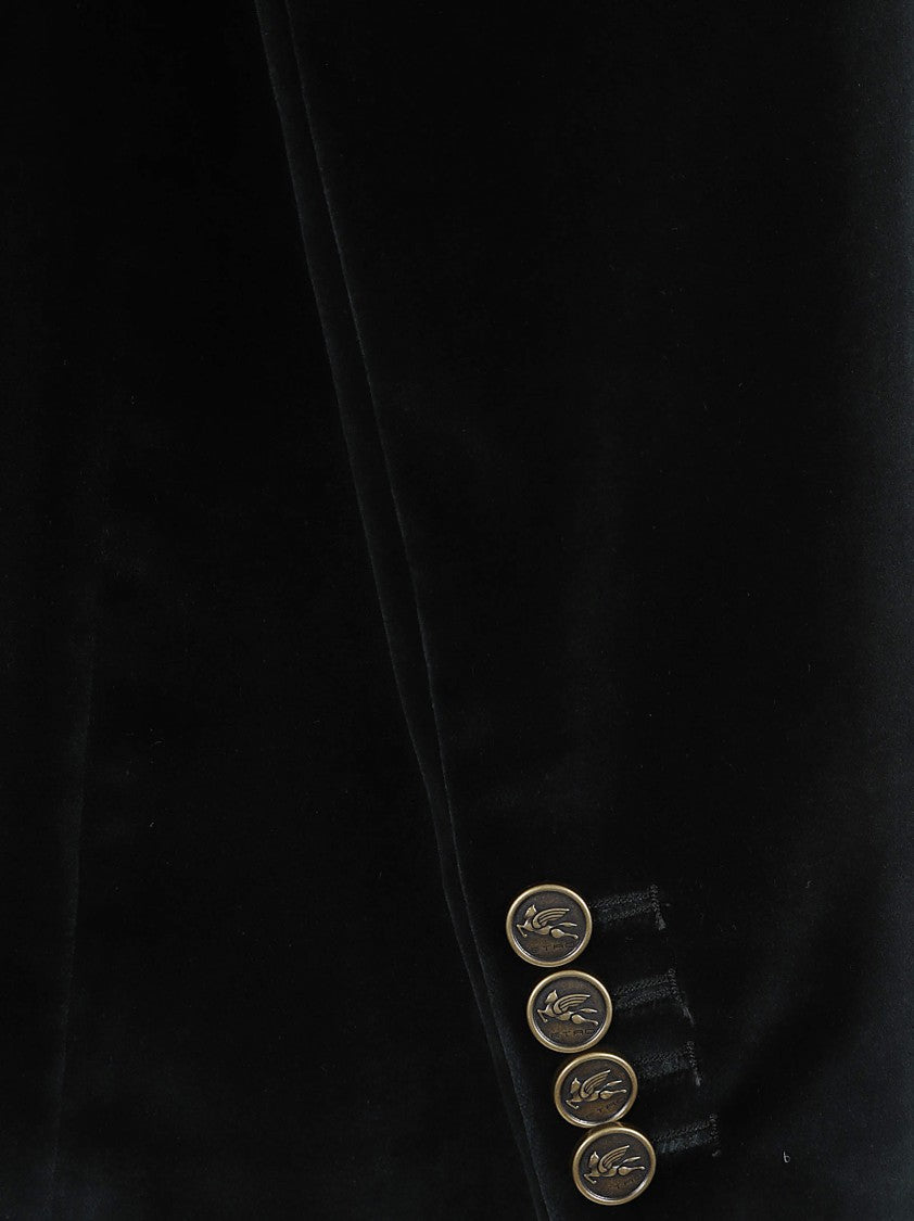 Etro Fitted Black Stretch Cotton Velvet Jacket