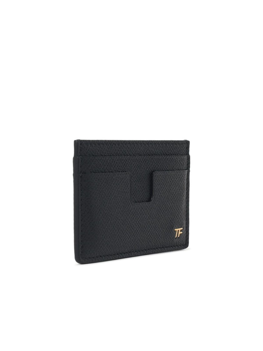 Tom Ford Grainy Black Leather Cardholder With Gold Logo Accents