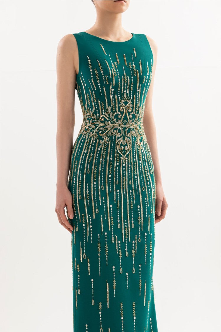 Saiid Kobeisy Long Crepe Beaded Dress