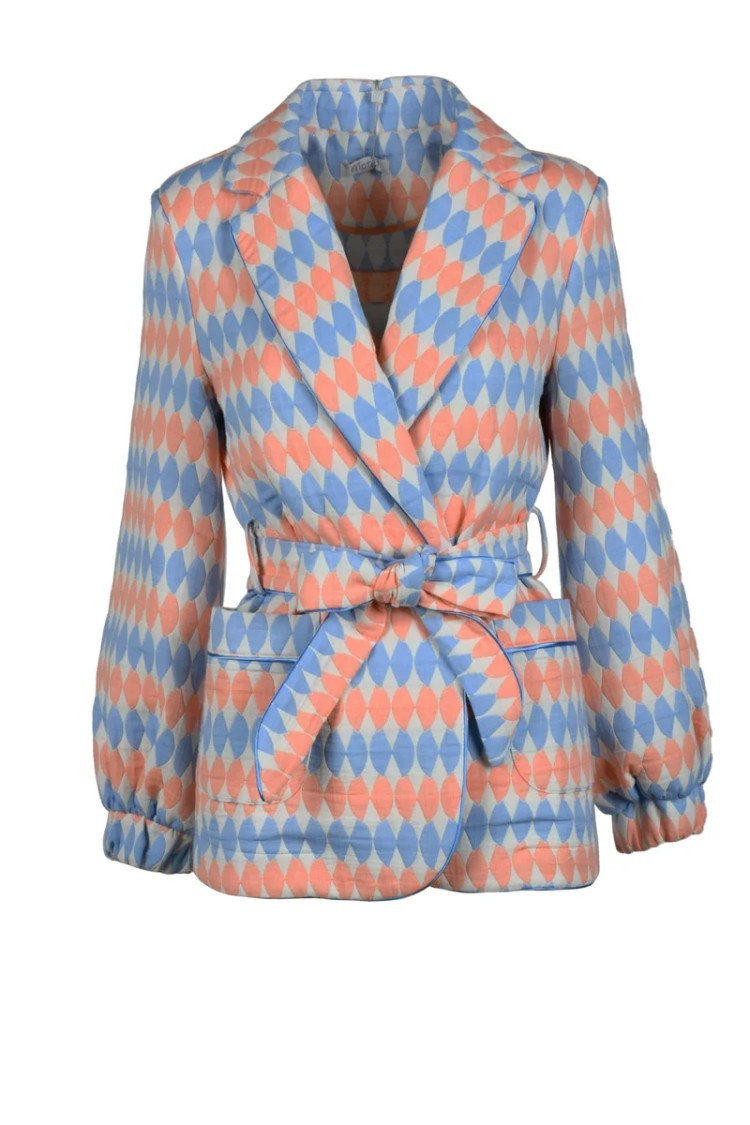 Motel Sky Blue Geometric Cotton-Blend Jacket