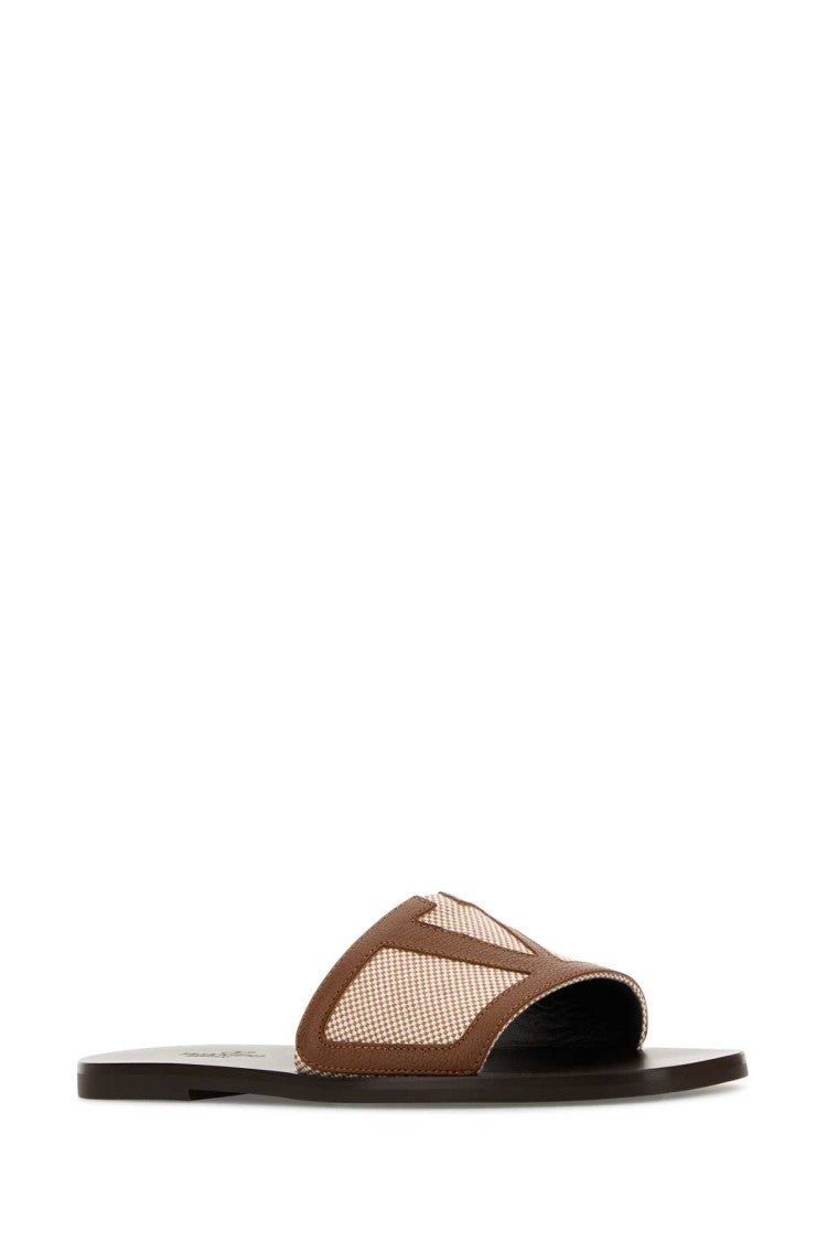 Valentino Garavani Two-Tone Canvas And Leather Viva Superstar Slippers