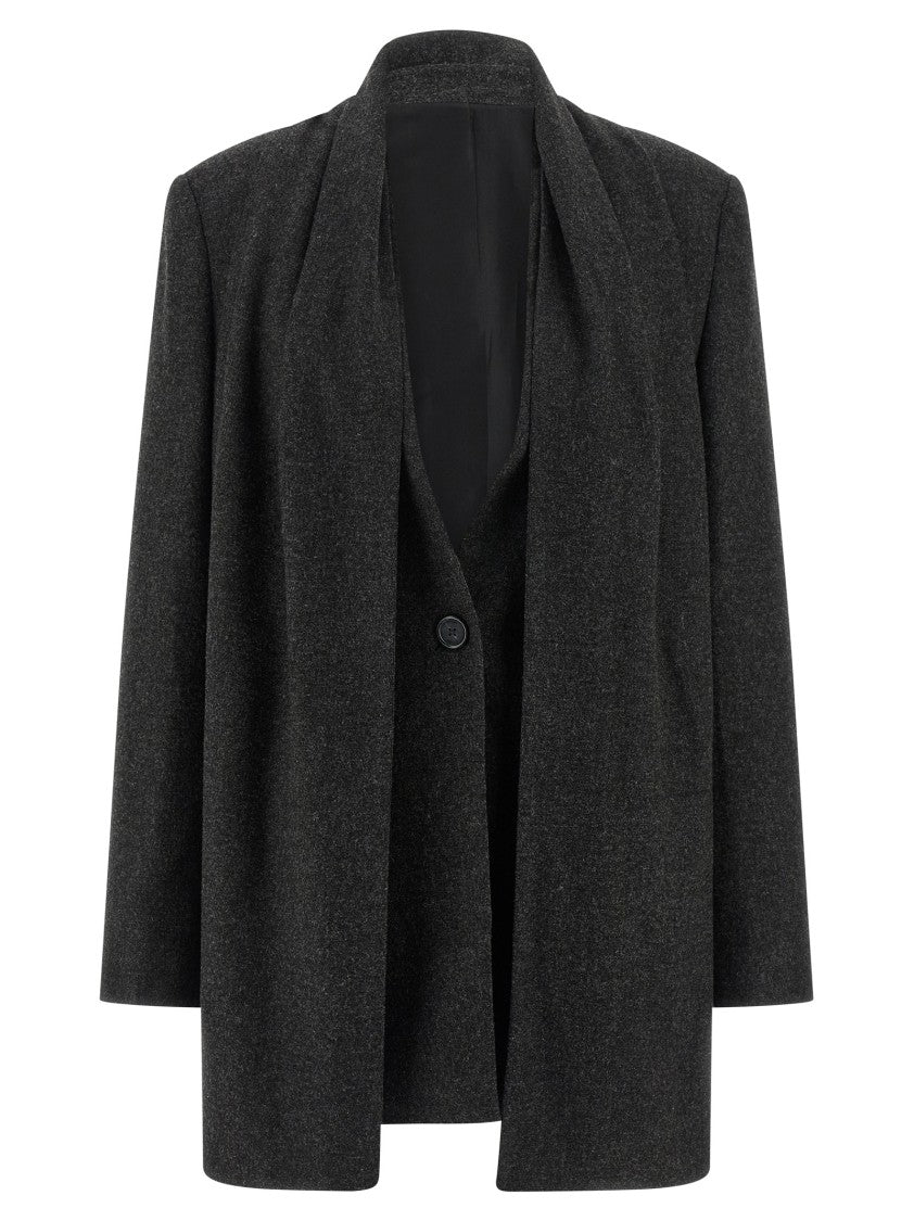 Totême Lightweight Mélange Flannel Blazer With Integrated Scarf