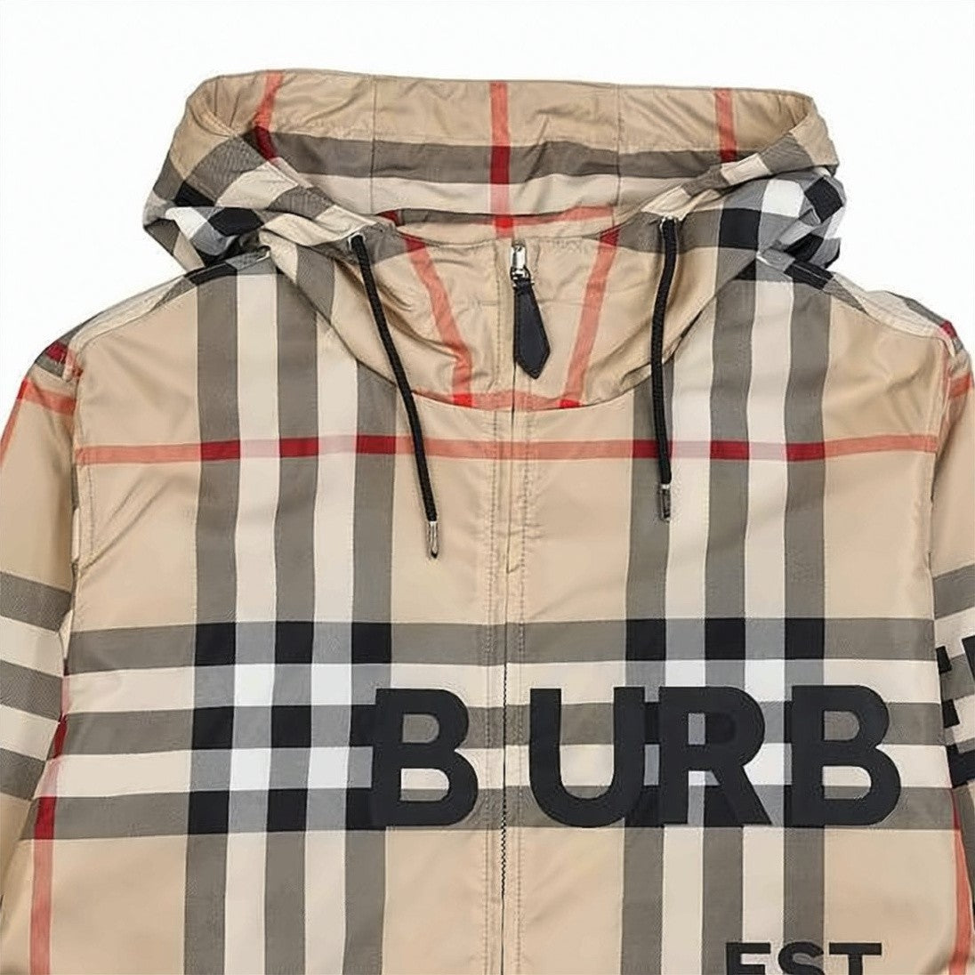 Burberry Hooded Lightweight Jacket With Classic Check Pattern