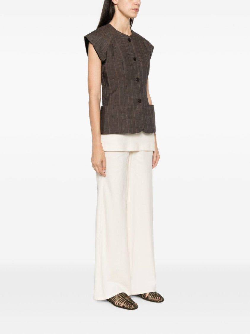Ganni Brown Wool Embroidered Logo Blouse
