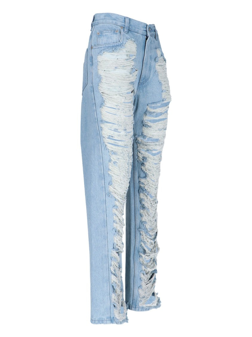 Mm6 By Maison Margiela Destroyed Straight Jeans – Light Blue