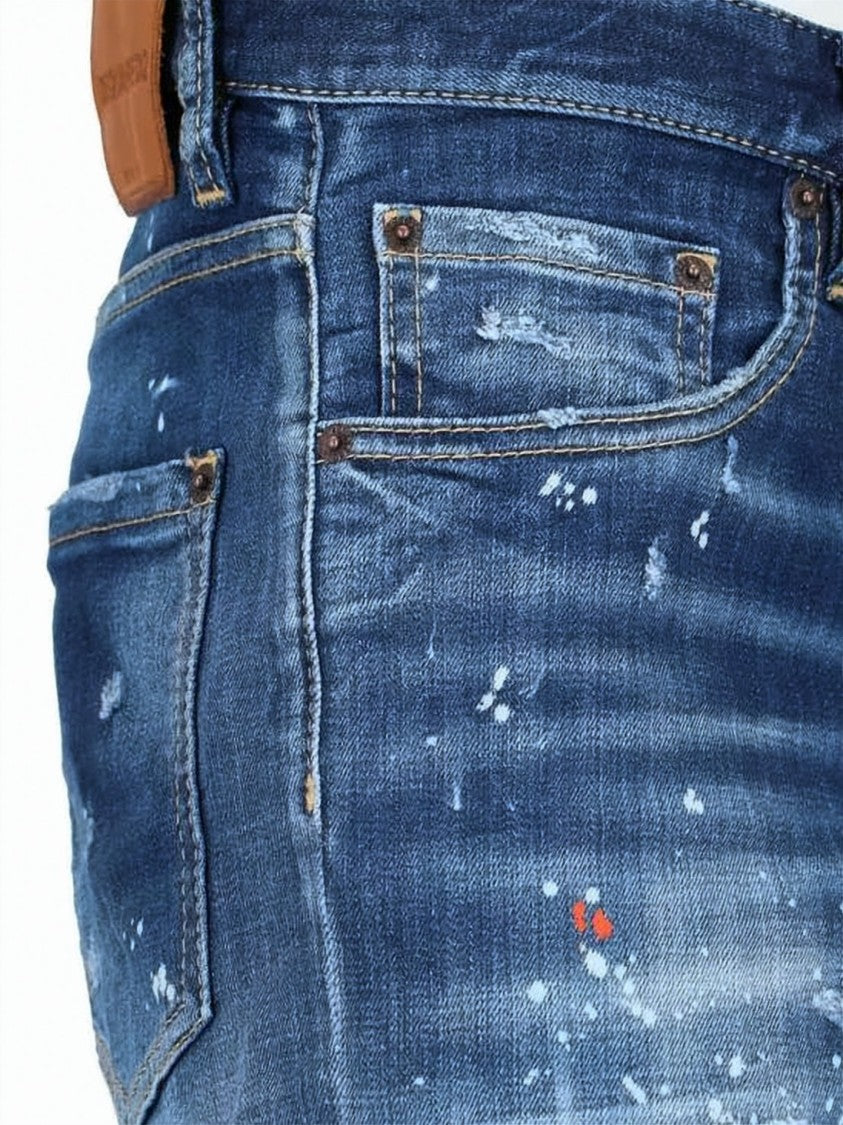 Dsquared2 Slim Fit Distressed Denim Pants With Artistic Accents