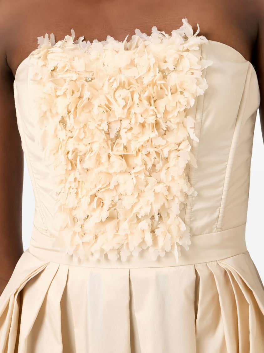 Elisabetta Franchi Cream Off-The-Shoulder 3D Floral Evening Dress