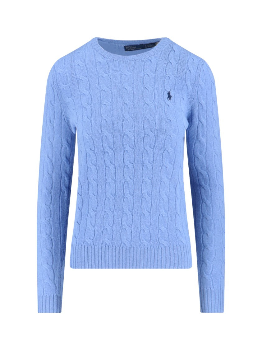 Polo Ralph Lauren Light Blue Cable Knit Wool-Cashmere Sweater