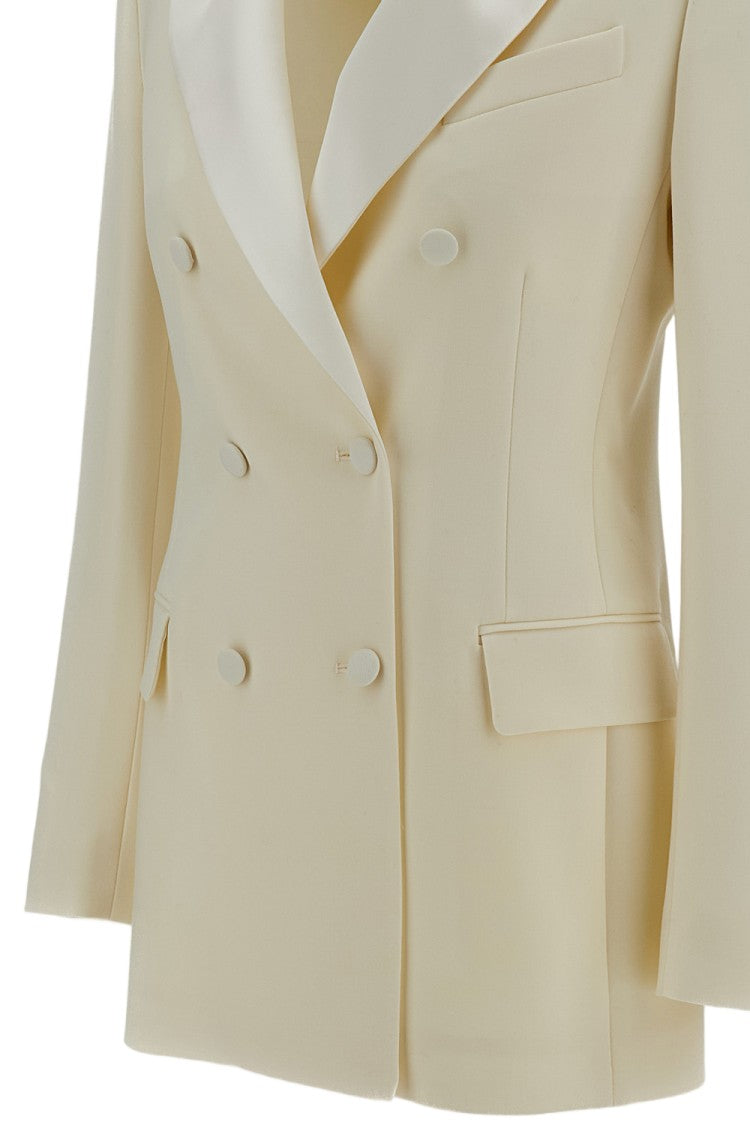 Parosh White Satin Lapel Stretch Wool Tuxedo Jacket