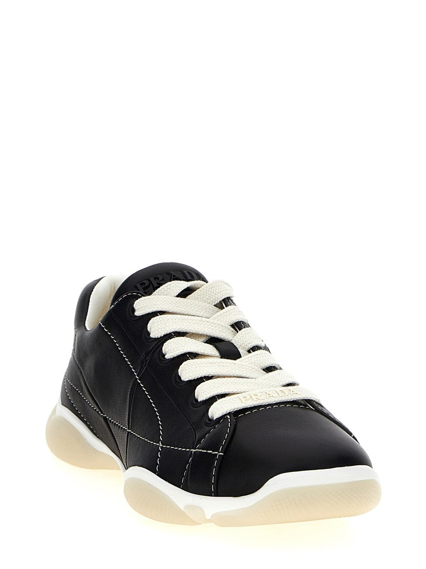 Prada Lace-Up Nappa Sneakers With Contrast Stitching