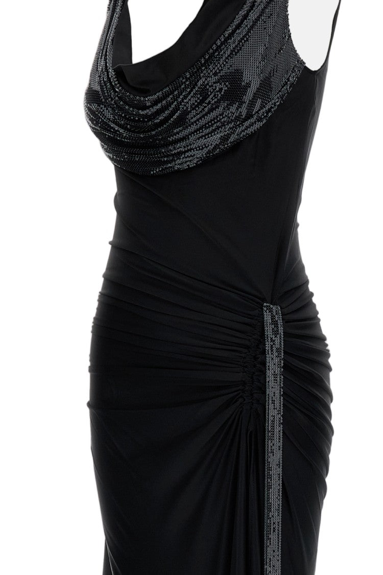 Rabanne Fluid Jersey Maxi Dress With Cowl Neckline And Sequin Detail