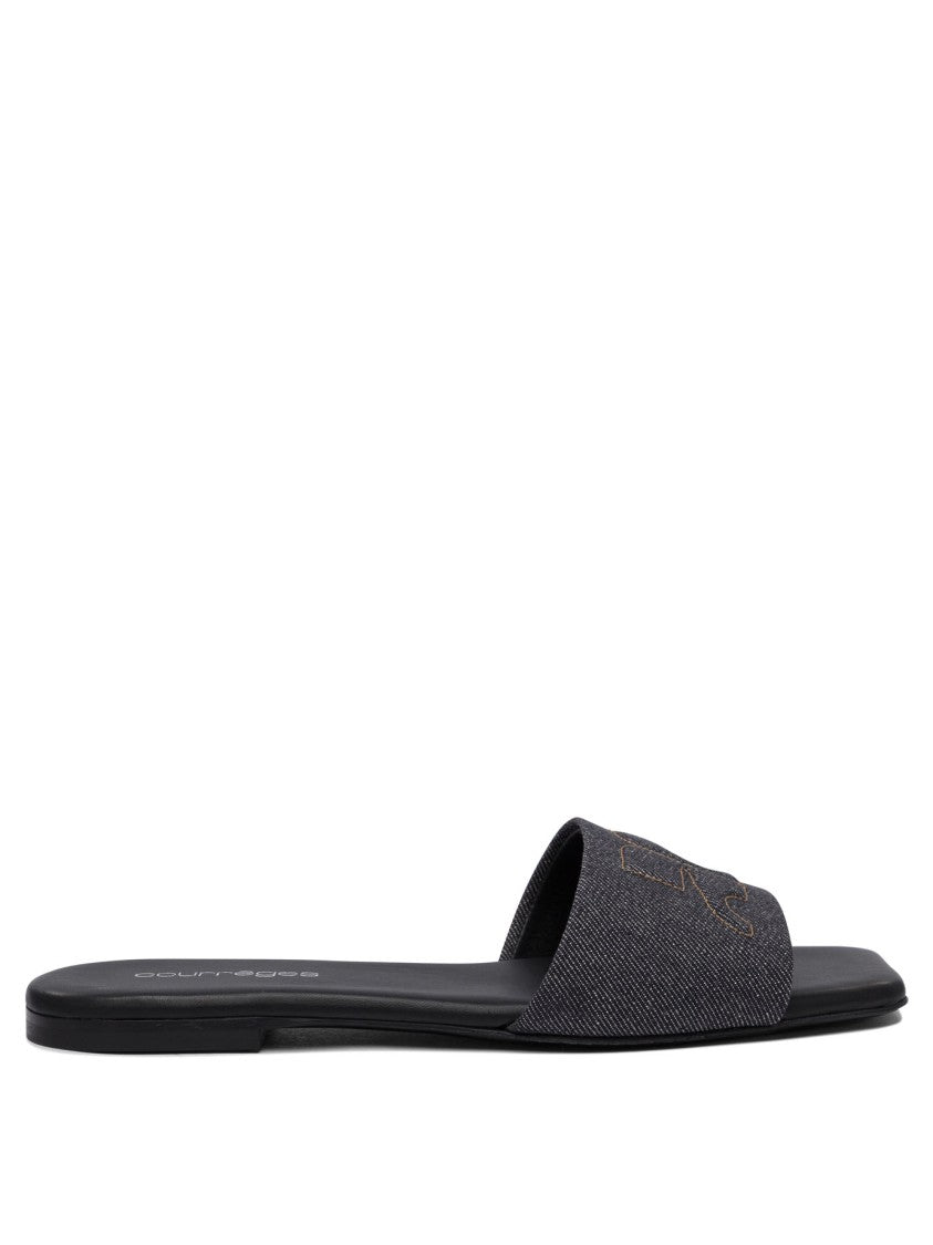 Courrèges Minimalist Grey Leather And Cotton Sandals