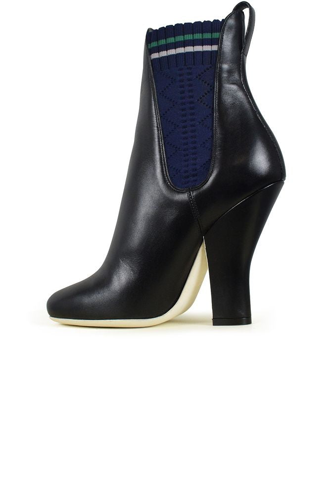 Fendi Pointed Toe Black Leather Ankle Boots