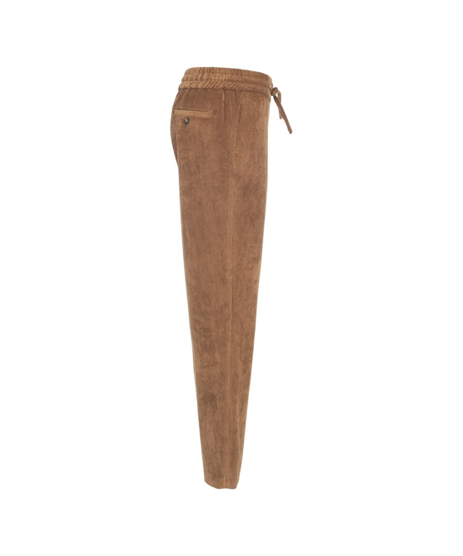Gender Brown Corduroy Trousers With Drawstring Waist