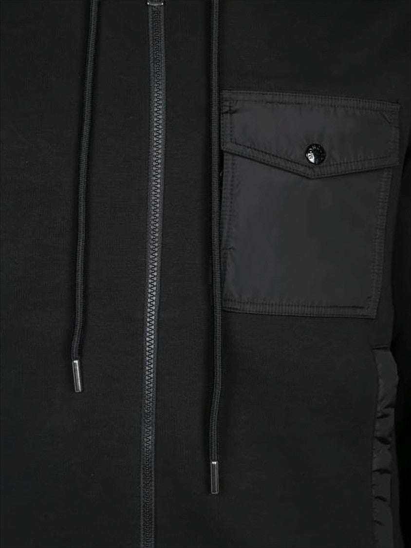 Moncler Minimalist Black Hoodie With Distinctive Chest Pocket
