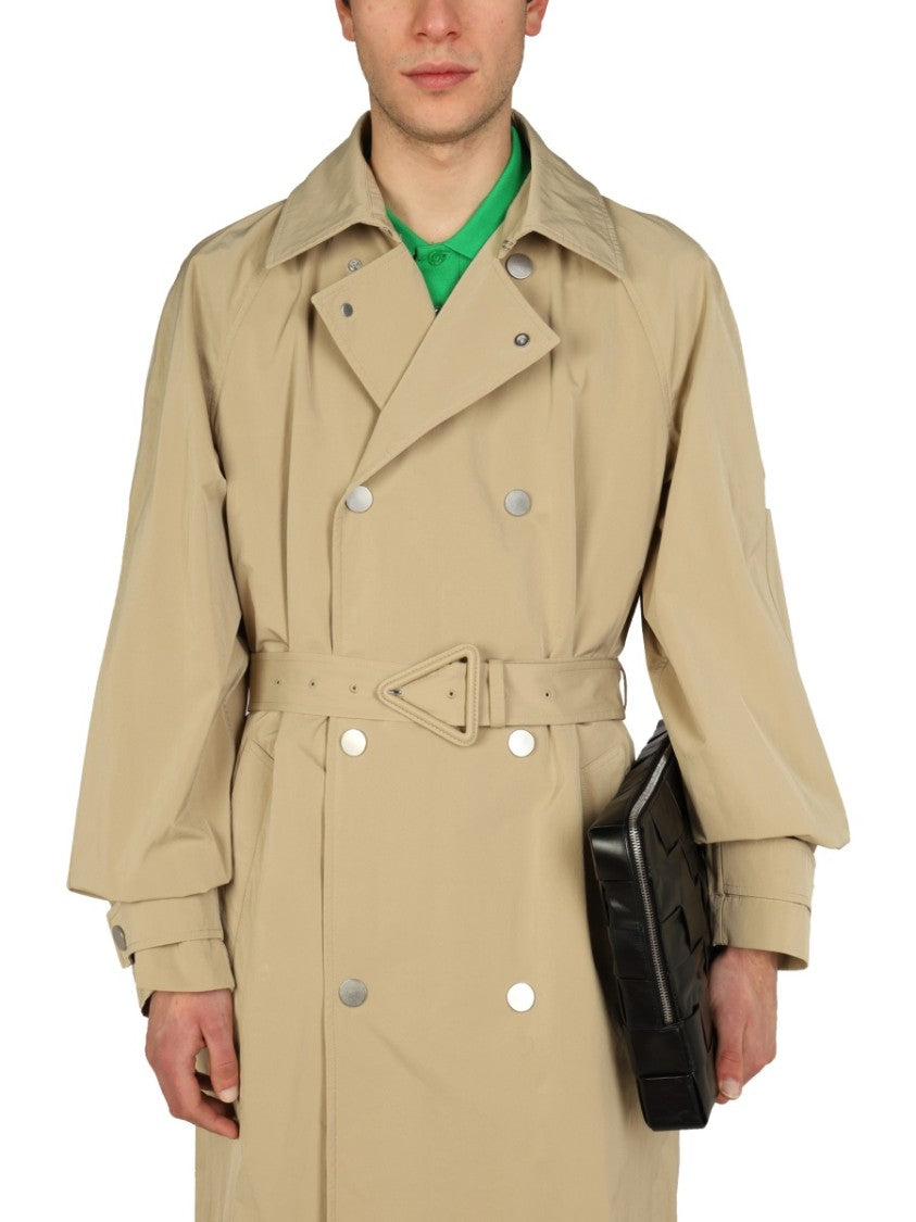 Bottega Veneta Double-Breasted Nylon Trench Coat With Classic Collar