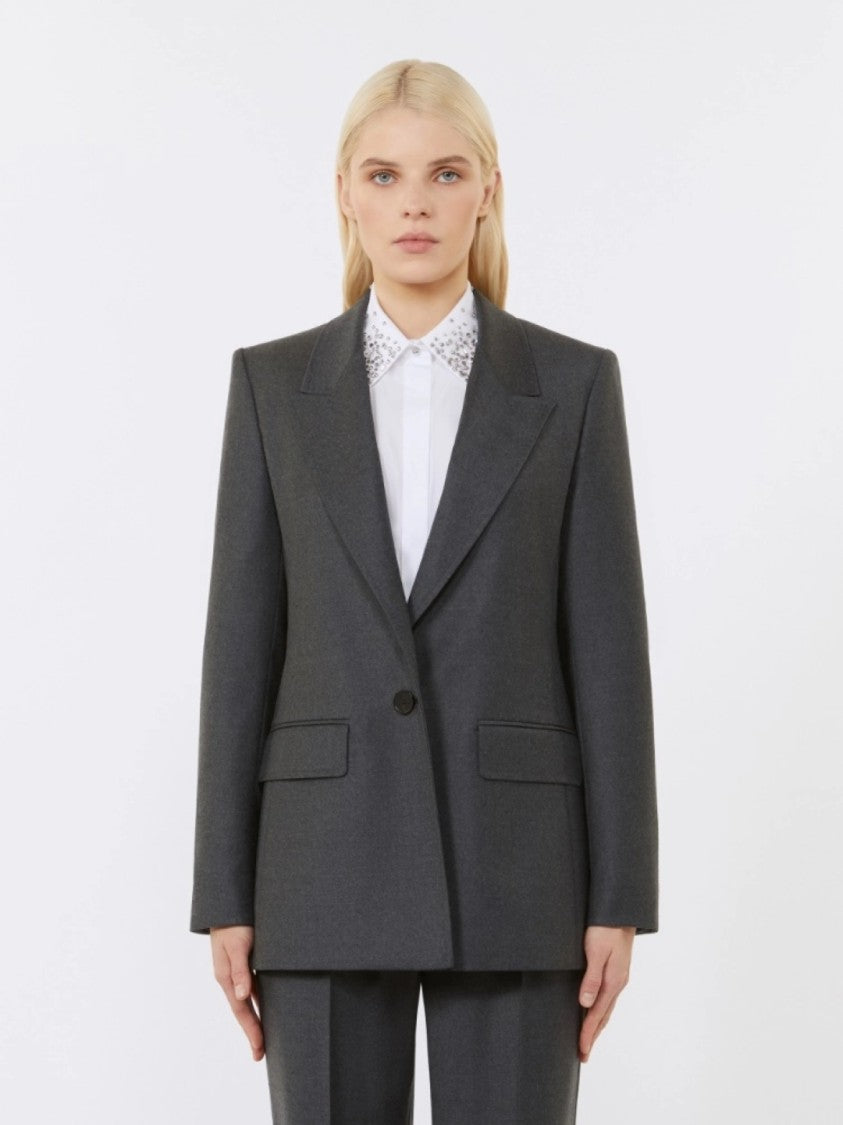 Max Mara Structured Grey Tailored Blazer With Flap Pockets
