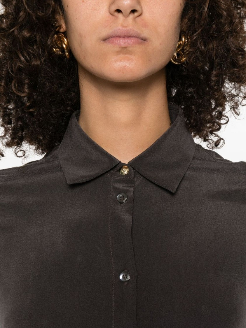 Pinko Silk Brown Shirt With Classic Button-Down Front