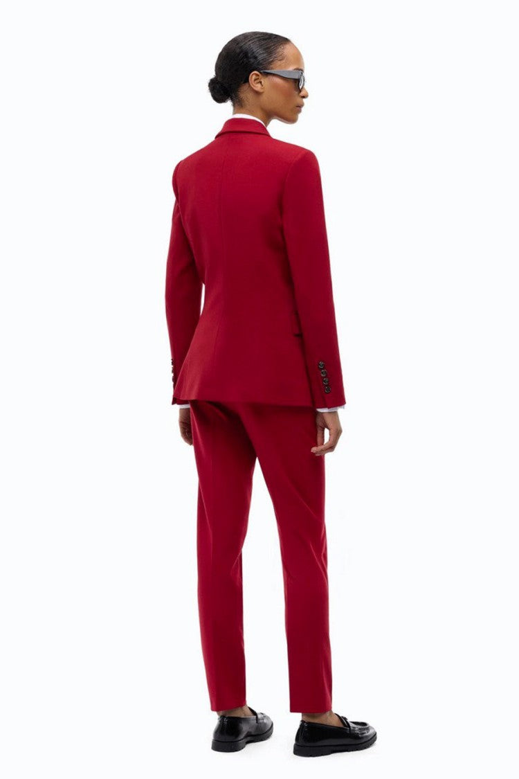 Pinko Red Crystal Button Flap Pocket Viscose-Blend Blazer