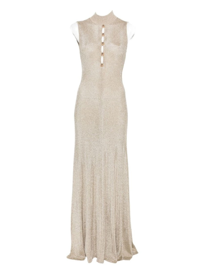 Self-Portrait Maxi Dress In Shimmering Gold Viscose Blend