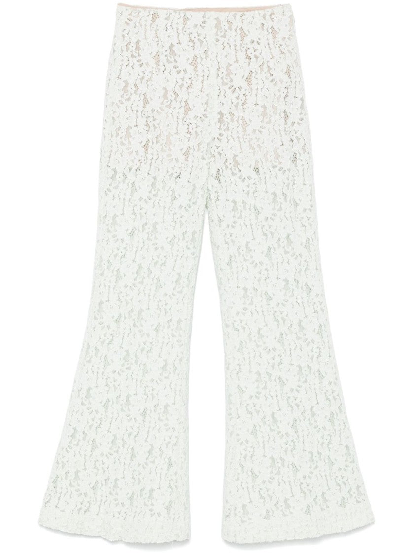 Twin-Set Flared White Trousers With Delicate Lace Overlay