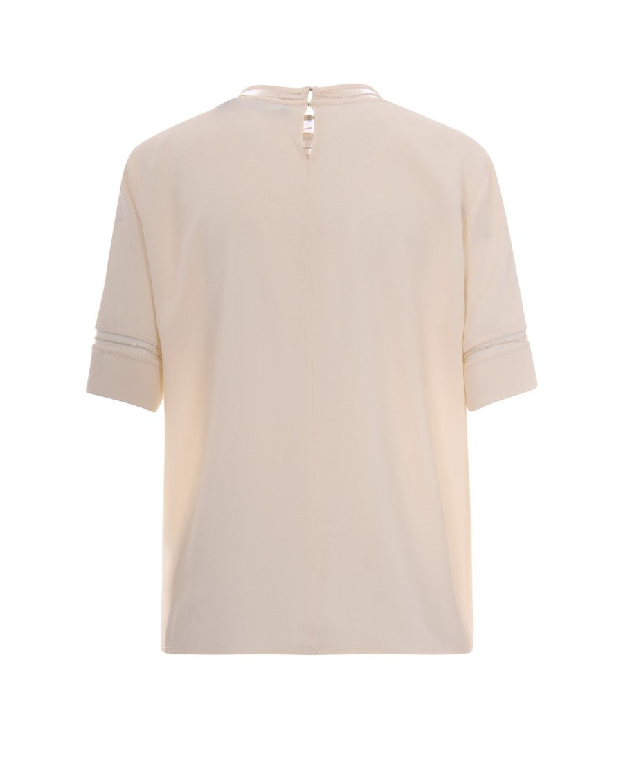 Fabiana Filippi Short-Sleeved Blouse In Washed Crepe De Chine With Tulle Trims