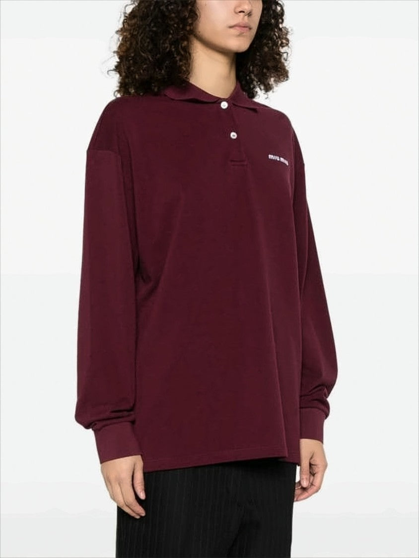 Miu Miu Burgundy Long-Sleeve Polo Shirt