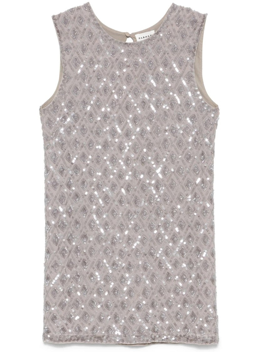 P.A.R.O.S.H. Grey Intricate Embroidered Sequin Polyamide Mini Dress