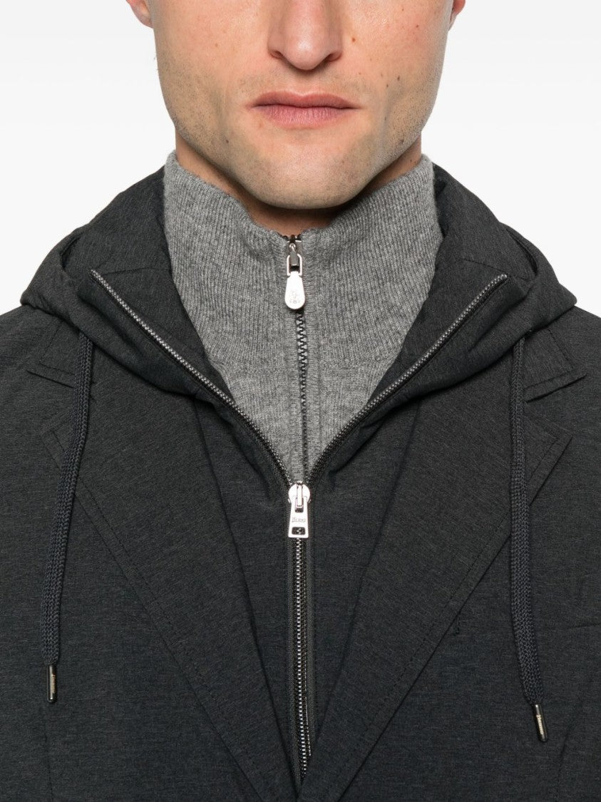 Herno Tailored Black Jacket With Detachable Hood