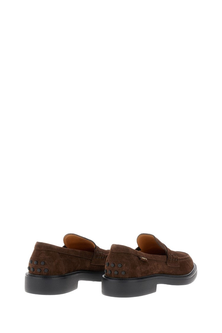 Tod's Rich Brown Suede Moccasin With Stitched Vamp