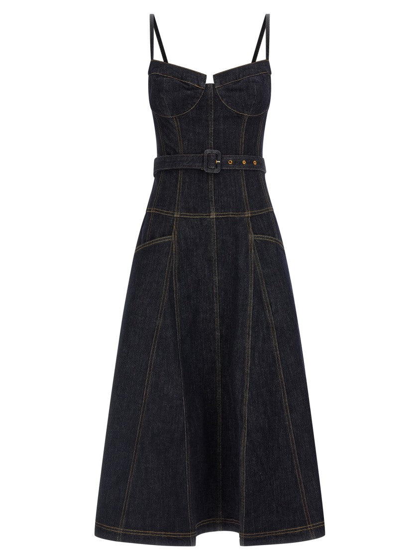 Self-Portrait 'Indigo Denim Flared Midi' Dress