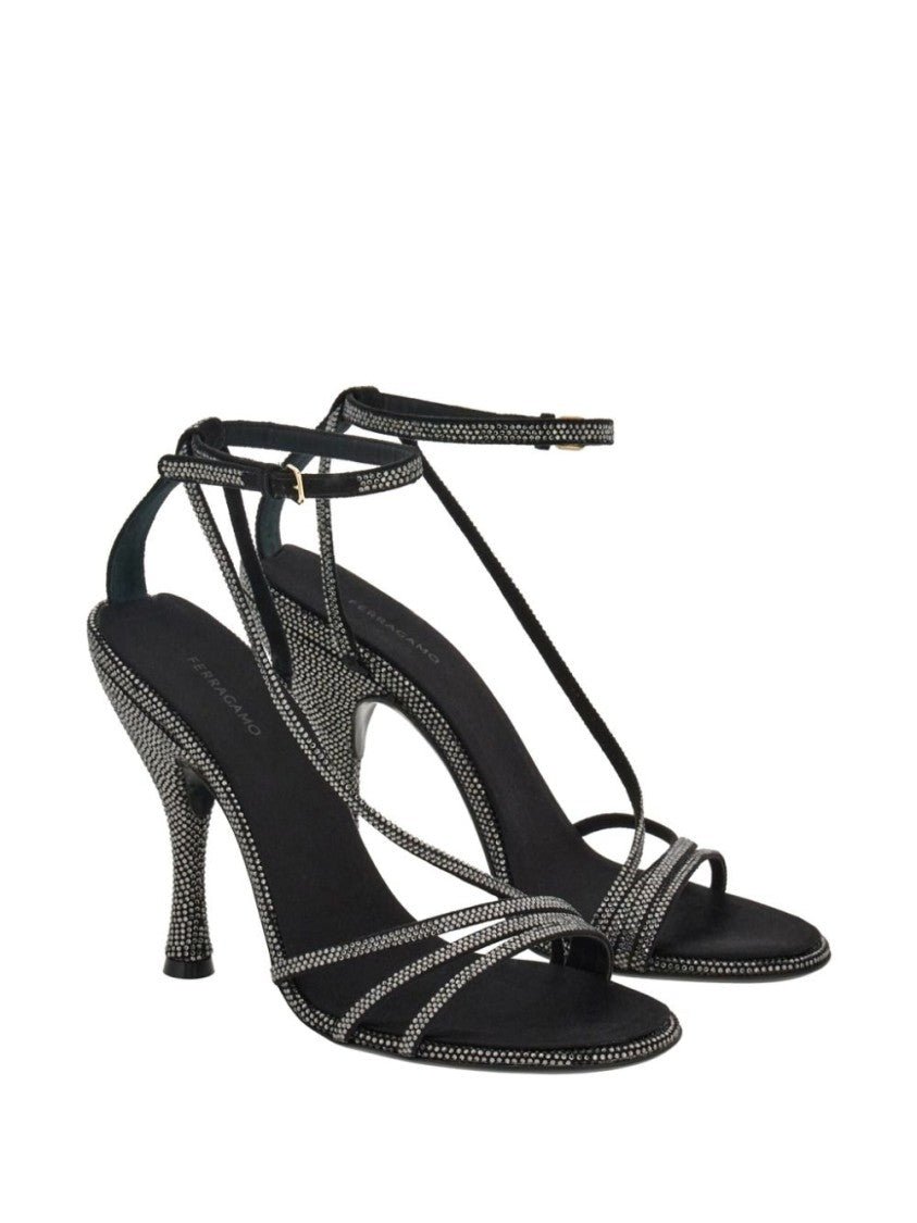 Ferragamo High-Heeled Black Goat Suede Sandals