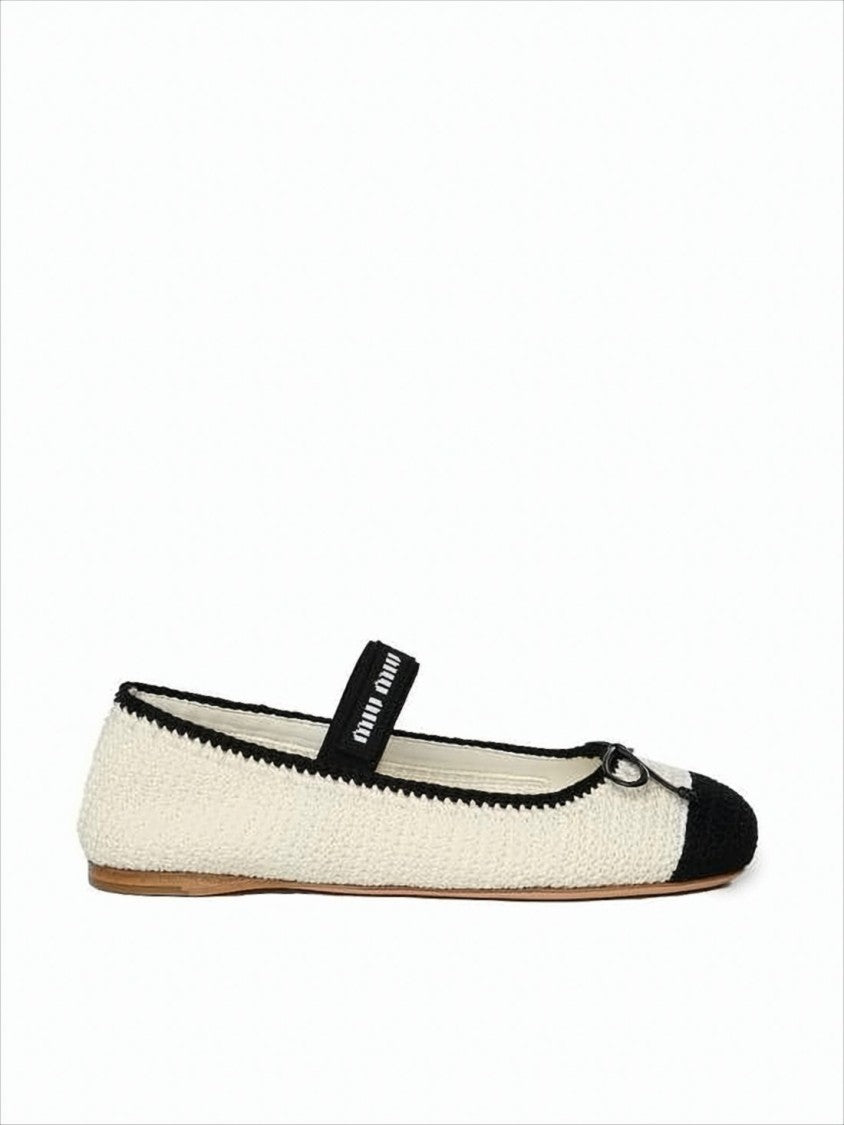 Miu Miu Textured Cotton Flat Shoes
