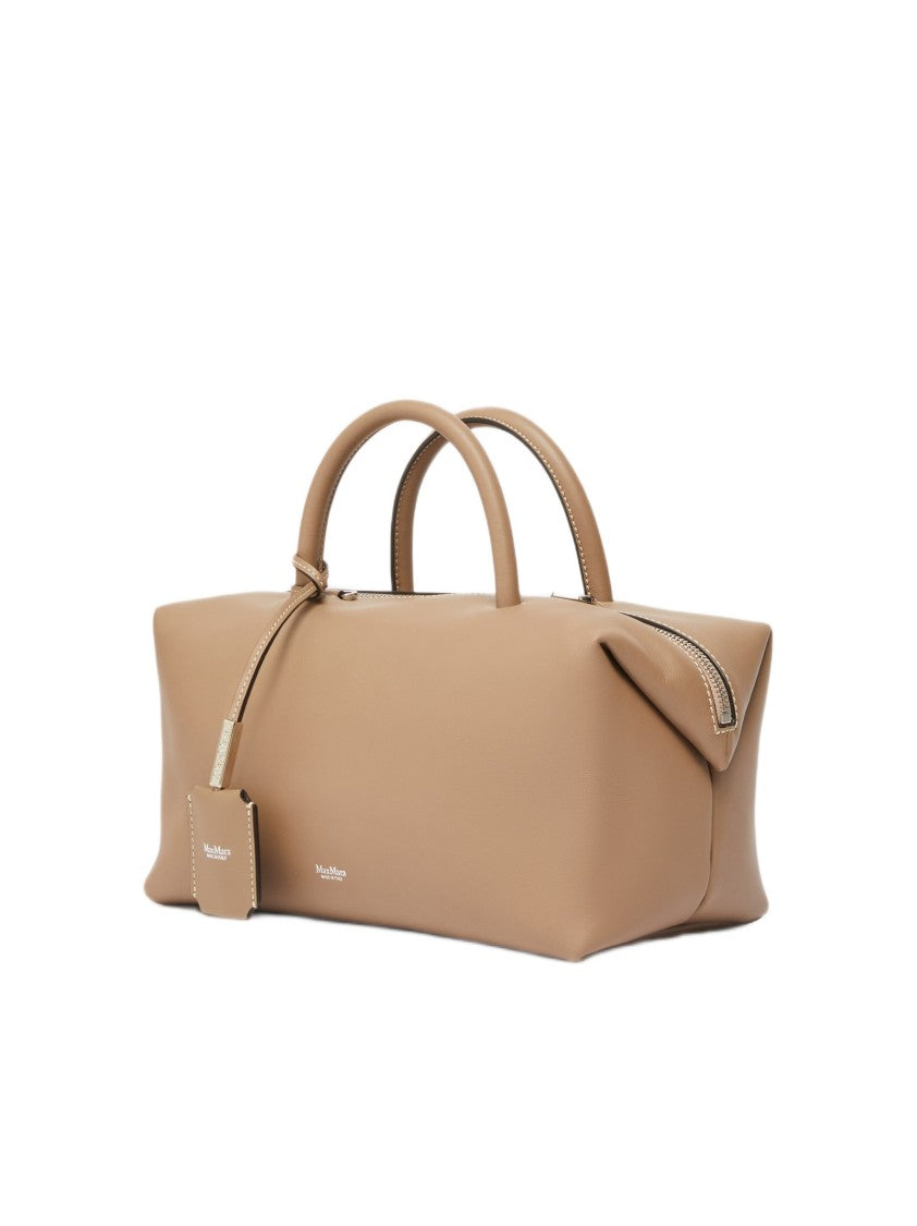 Max Mara Brown Calf Leather Bauletto Handbag With Removable Strap