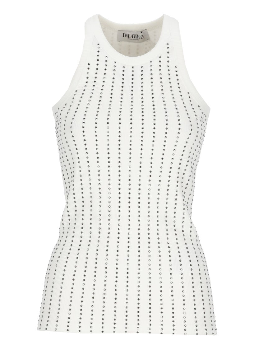 The Attico White All-Over Strass Cotton Tank Top