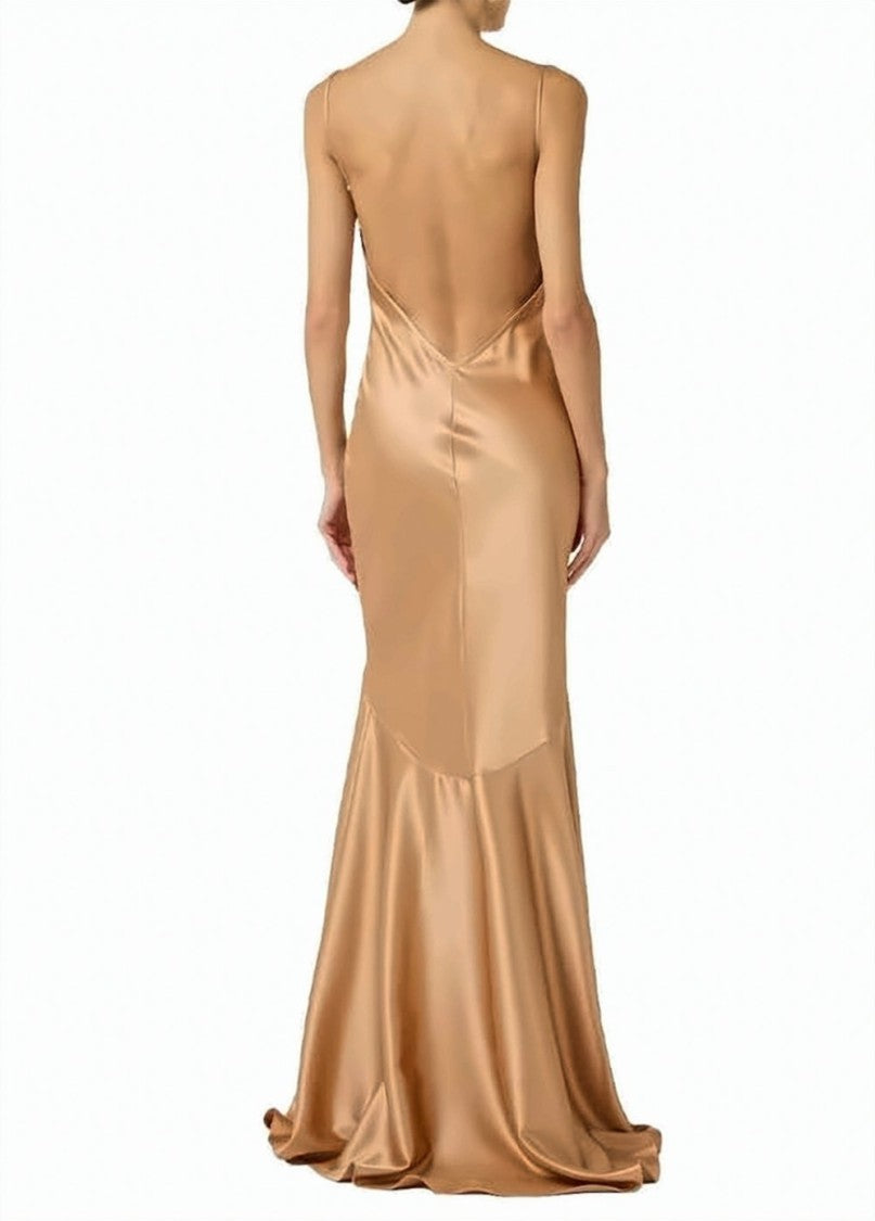 Elisabetta Franchi Red Carpet Satin Thin Straps Dress